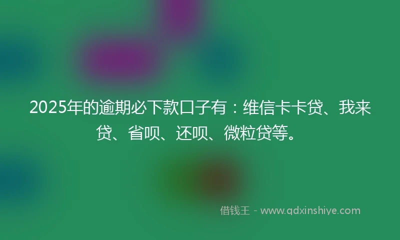 2025年的逾期必下款口子有：维信卡卡贷、我来贷、省呗、还呗、微粒贷等。