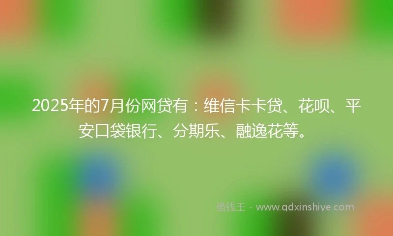 2025年的7月份网贷有：维信卡卡贷、花呗、平安口袋银行、分期乐、融逸花等。