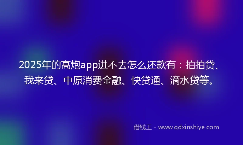 2025年的高炮app进不去怎么还款有：拍拍贷、我来贷、中原消费金融、快贷通、滴水贷等。