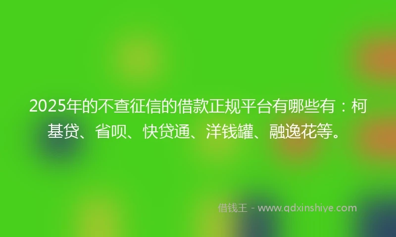 2025年的不查征信的借款正规平台有哪些有：柯基贷、省呗、快贷通、洋钱罐、融逸花等。