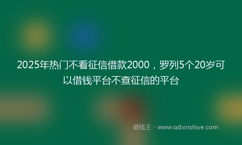 2025年热门不看征信借款2000，罗列5个20岁可以借钱平台不查征信的平台