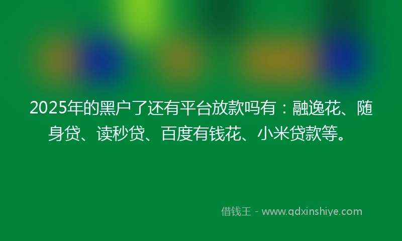 2025年的黑户了还有平台放款吗有：融逸花、随身贷、读秒贷、百度有钱花、小米贷款等。