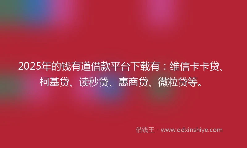 2025年的钱有道借款平台下载有：维信卡卡贷、柯基贷、读秒贷、惠商贷、微粒贷等。