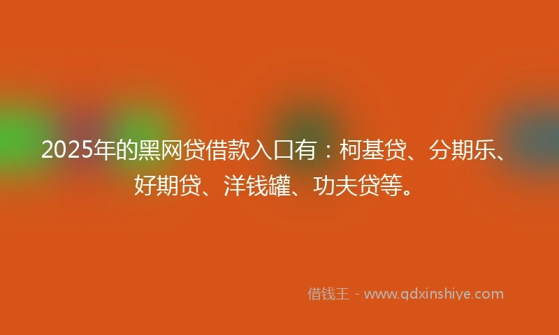 2025年的黑网贷借款入口有：柯基贷、分期乐、好期贷、洋钱罐、功夫贷等。