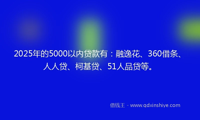2025年的5000以内贷款有：融逸花、360借条、人人贷、柯基贷、51人品贷等。