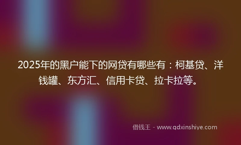 2025年的黑户能下的网贷有哪些有：柯基贷、洋钱罐、东方汇、信用卡贷、拉卡拉等。