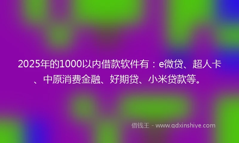 2025年的1000以内借款软件有：e微贷、超人卡、中原消费金融、好期贷、小米贷款等。