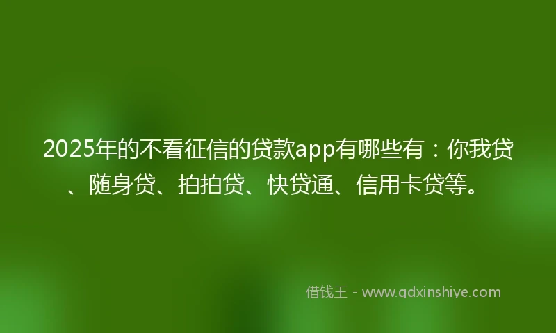 2025年的不看征信的贷款app有哪些有：你我贷、随身贷、拍拍贷、快贷通、信用卡贷等。