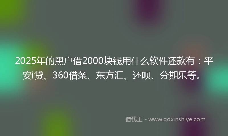 2025年的黑户借2000块钱用什么软件还款有：平安i贷、360借条、东方汇、还呗、分期乐等。