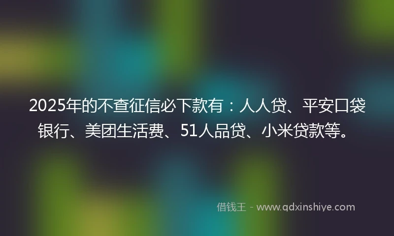 2025年的不查征信必下款有：人人贷、平安口袋银行、美团生活费、51人品贷、小米贷款等。