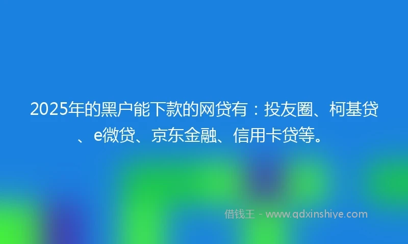 2025年的黑户能下款的网贷有：投友圈、柯基贷、e微贷、京东金融、信用卡贷等。