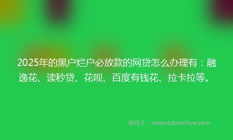 2025年的黑户烂户必放款的网贷怎么办理有：融逸花、读秒贷、花呗、百度有钱花、拉卡拉等。