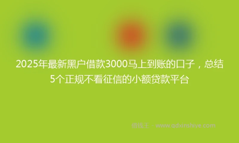 2025年最新黑户借款3000马上到账的口子，总结5个正规不看征信的小额贷款平台