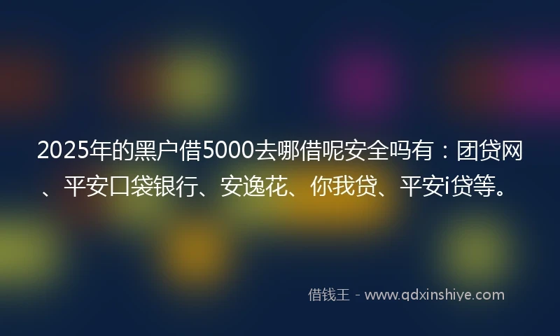 2025年的黑户借5000去哪借呢安全吗有：团贷网、平安口袋银行、安逸花、你我贷、平安i贷等。