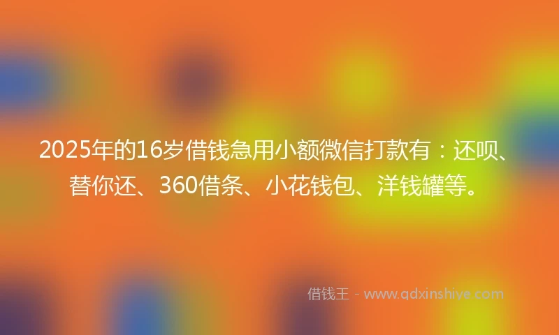 2025年的16岁借钱急用小额微信打款有：还呗、替你还、360借条、小花钱包、洋钱罐等。