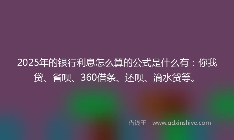 2025年的银行利息怎么算的公式是什么有：你我贷、省呗、360借条、还呗、滴水贷等。
