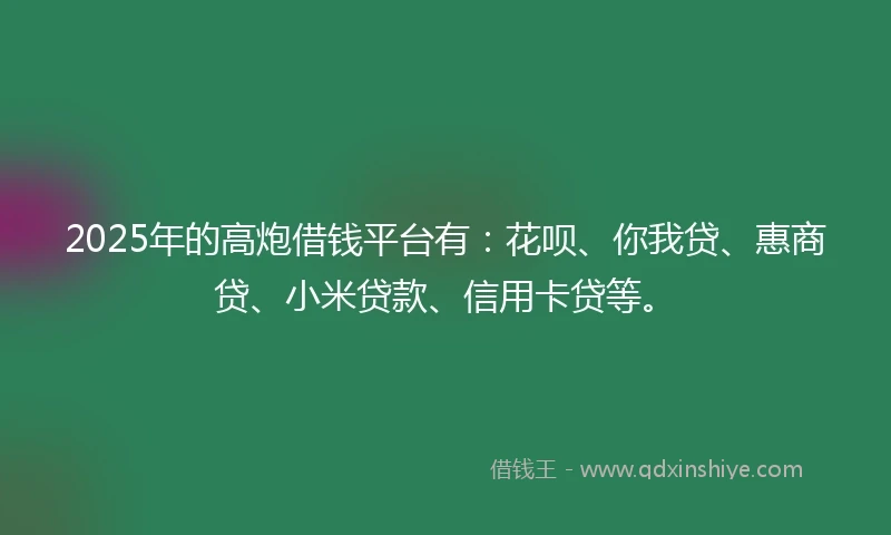 2025年的高炮借钱平台有：花呗、你我贷、惠商贷、小米贷款、信用卡贷等。