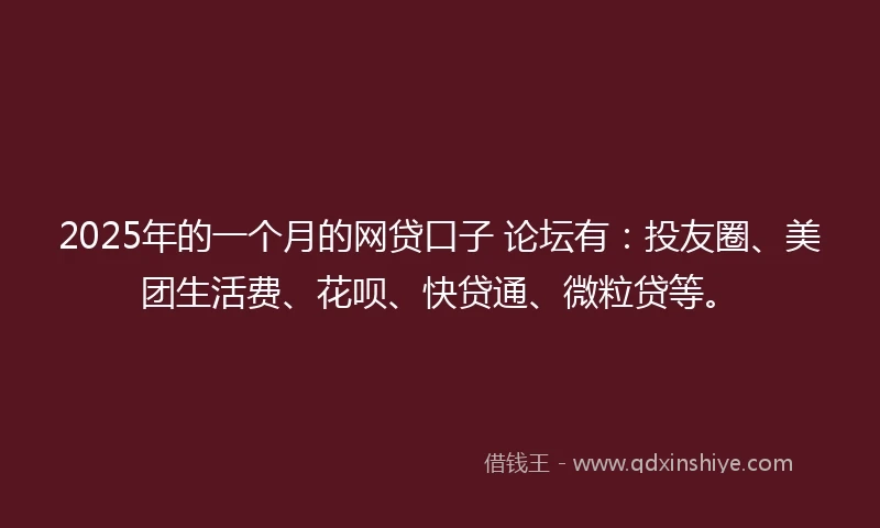 2025年的一个月的网贷口子 论坛有：投友圈、美团生活费、花呗、快贷通、微粒贷等。