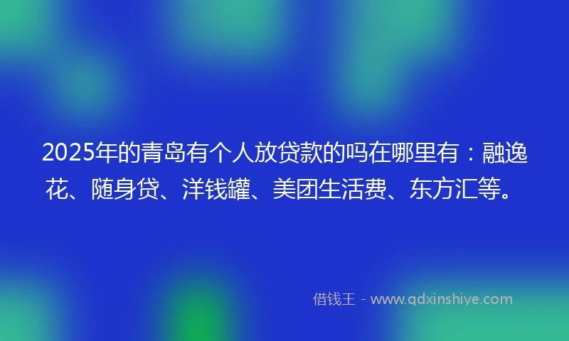 2025年的青岛有个人放贷款的吗在哪里有：融逸花、随身贷、洋钱罐、美团生活费、东方汇等。