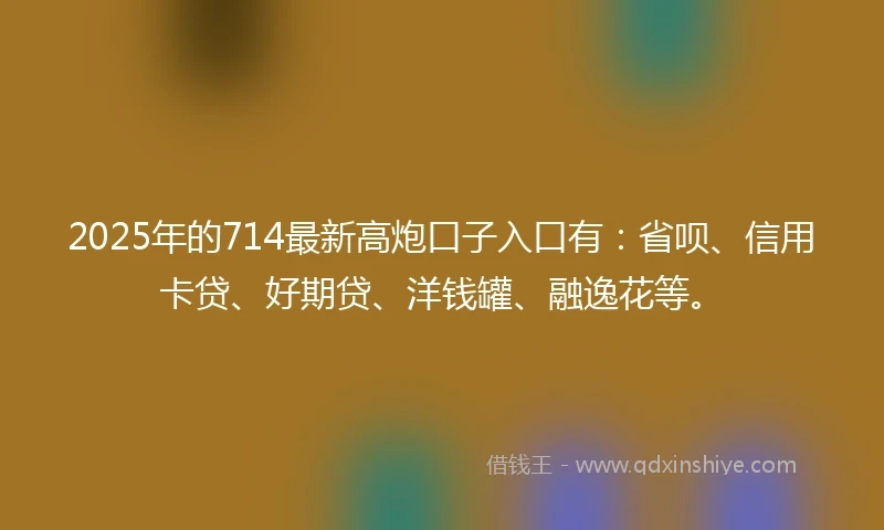 2025年的714最新高炮口子入口有:省呗、信用卡贷、好期贷、洋钱罐、融逸花等。