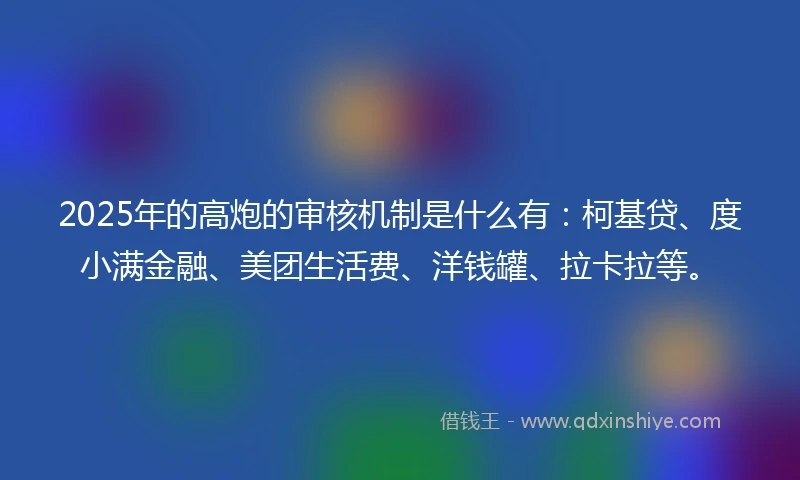 2025年的高炮的审核机制是什么有：柯基贷、度小满金融、美团生活费、洋钱罐、拉卡拉等。