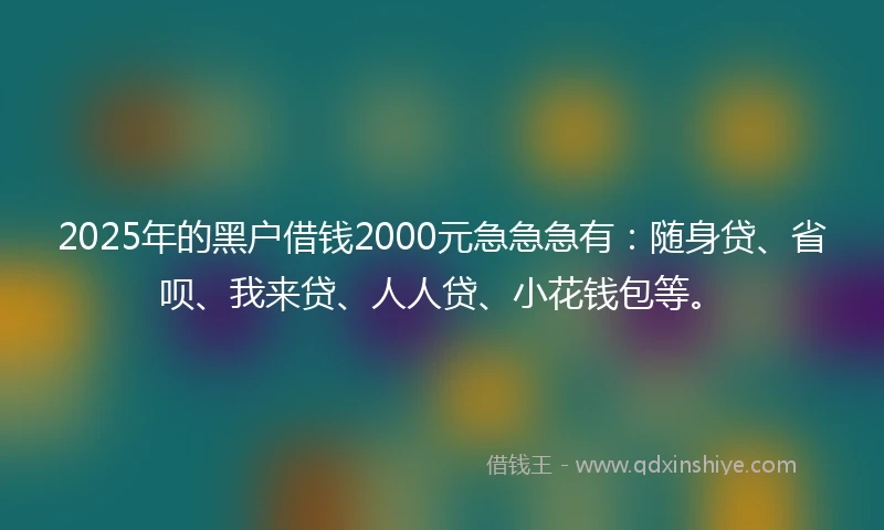 2025年的黑户借钱2000元急急急有：随身贷、省呗、我来贷、人人贷、小花钱包等。