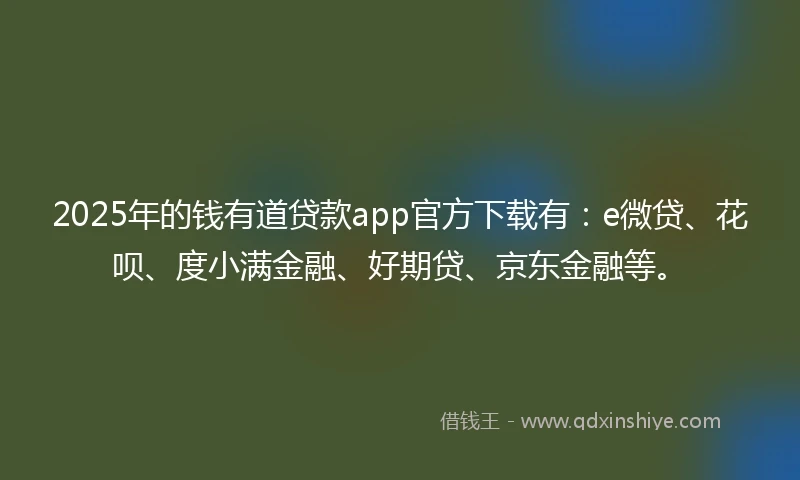 2025年的钱有道贷款app官方下载有：e微贷、花呗、度小满金融、好期贷、京东金融等。