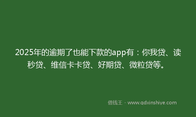 2025年的逾期了也能下款的app有：你我贷、读秒贷、维信卡卡贷、好期贷、微粒贷等。