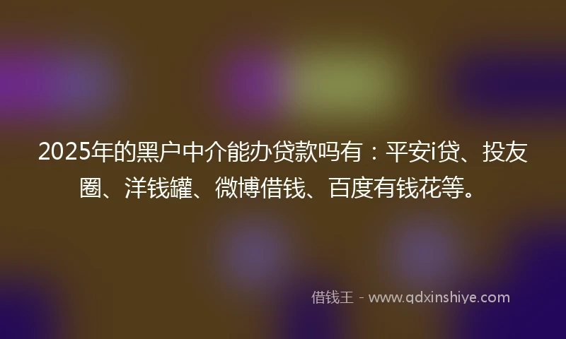 2025年的黑户中介能办贷款吗有：平安i贷、投友圈、洋钱罐、微博借钱、百度有钱花等。
