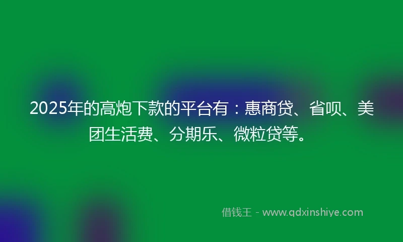2025年的高炮下款的平台有：惠商贷、省呗、美团生活费、分期乐、微粒贷等。