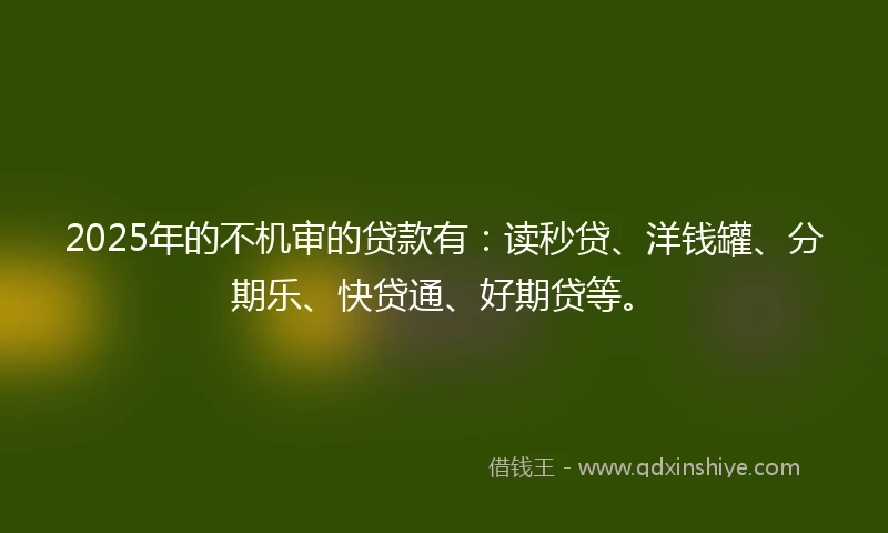 2025年的不机审的贷款有：读秒贷、洋钱罐、分期乐、快贷通、好期贷等。