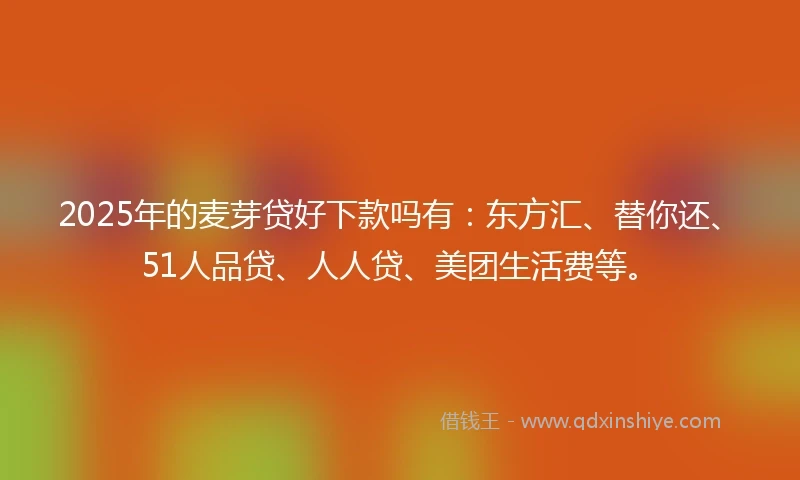 2025年的麦芽贷好下款吗有：东方汇、替你还、51人品贷、人人贷、美团生活费等。