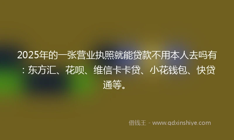 2025年的一张营业执照就能贷款不用本人去吗有:东方汇、花呗、维信卡卡贷、小花钱包、快贷通等。