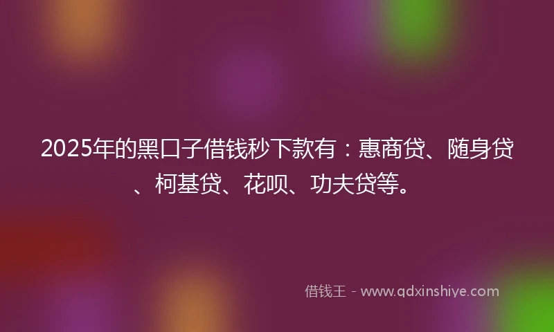 2025年的黑口子借钱秒下款有：惠商贷、随身贷、柯基贷、花呗、功夫贷等。