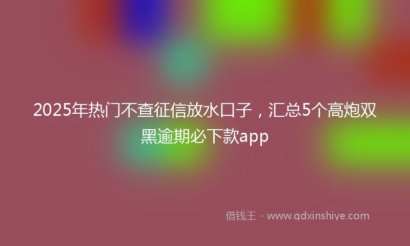 2025年热门不查征信放水口子，汇总5个高炮双黑逾期必下款app