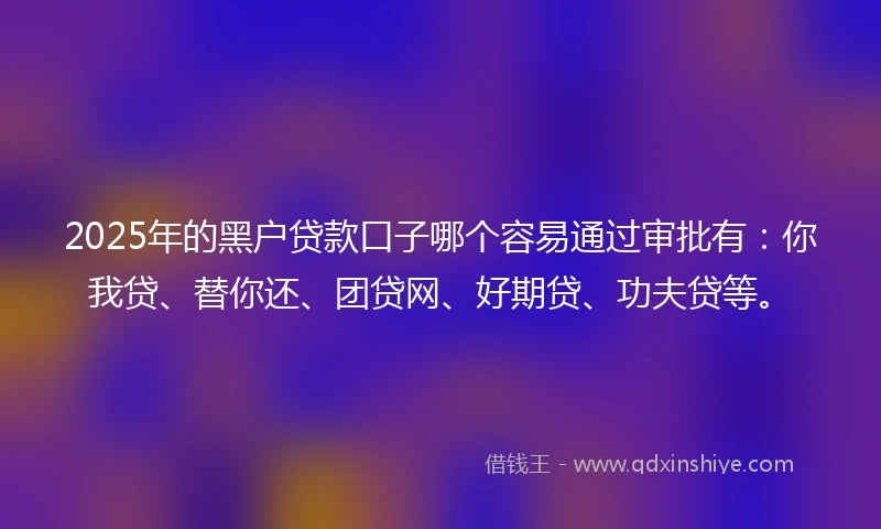 2025年的黑户贷款口子哪个容易通过审批有：你我贷、替你还、团贷网、好期贷、功夫贷等。
