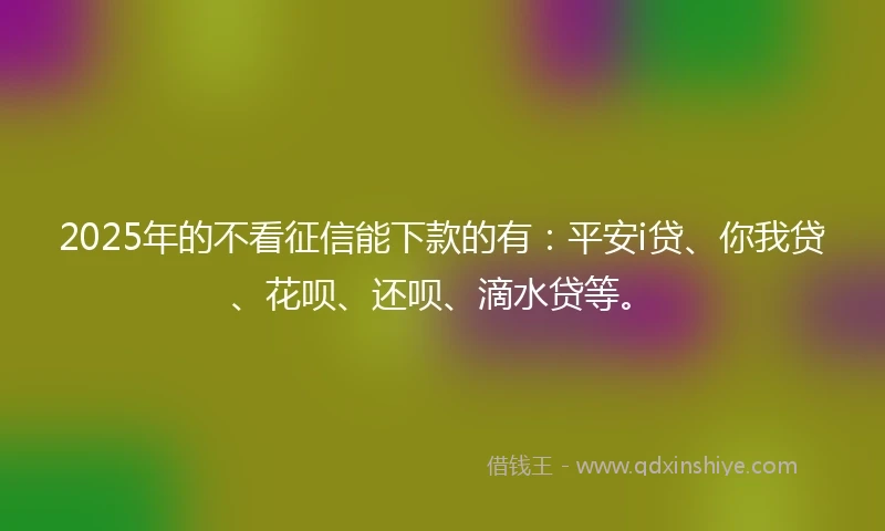 2025年的不看征信能下款的有:平安i贷、你我贷、花呗、还呗、滴水贷等。