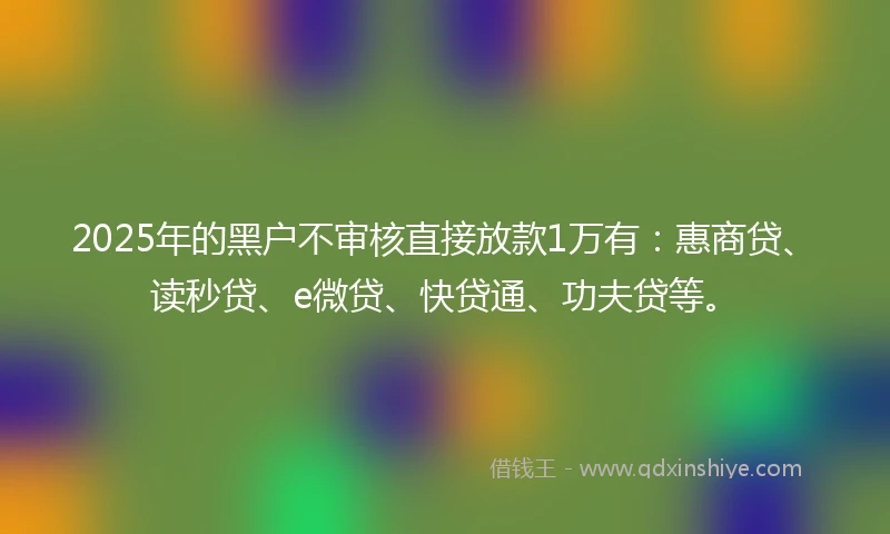 2025年的黑户不审核直接放款1万有：惠商贷、读秒贷、e微贷、快贷通、功夫贷等。