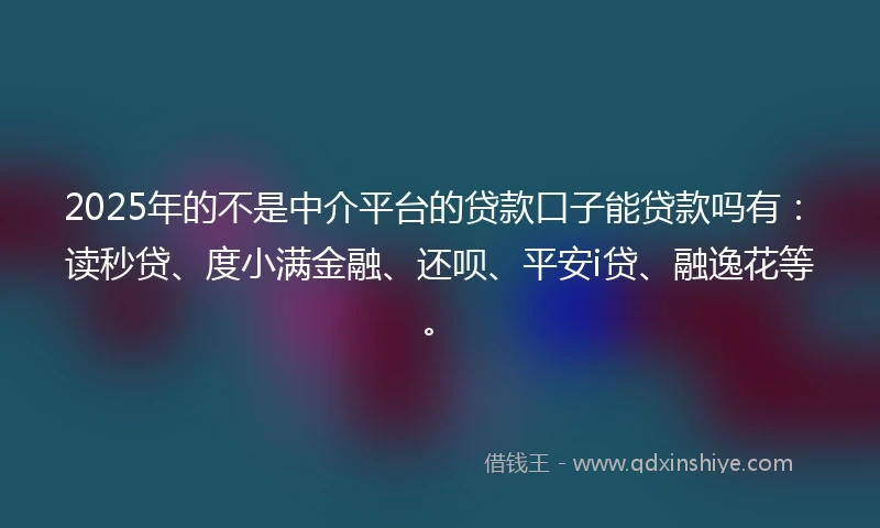 2025年的不是中介平台的贷款口子能贷款吗有：读秒贷、度小满金融、还呗、平安i贷、融逸花等。