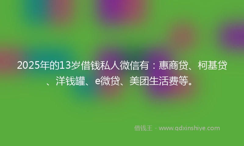2025年的13岁借钱私人微信有：惠商贷、柯基贷、洋钱罐、e微贷、美团生活费等。