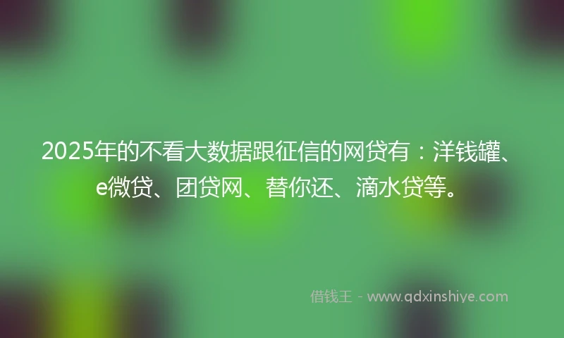 2025年的不看大数据跟征信的网贷有：洋钱罐、e微贷、团贷网、替你还、滴水贷等。