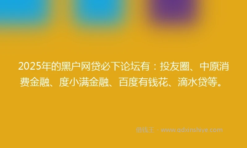 2025年的黑户网贷必下论坛有：投友圈、中原消费金融、度小满金融、百度有钱花、滴水贷等。