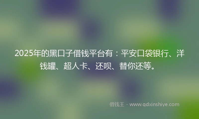 2025年的黑口子借钱平台有：平安口袋银行、洋钱罐、超人卡、还呗、替你还等。