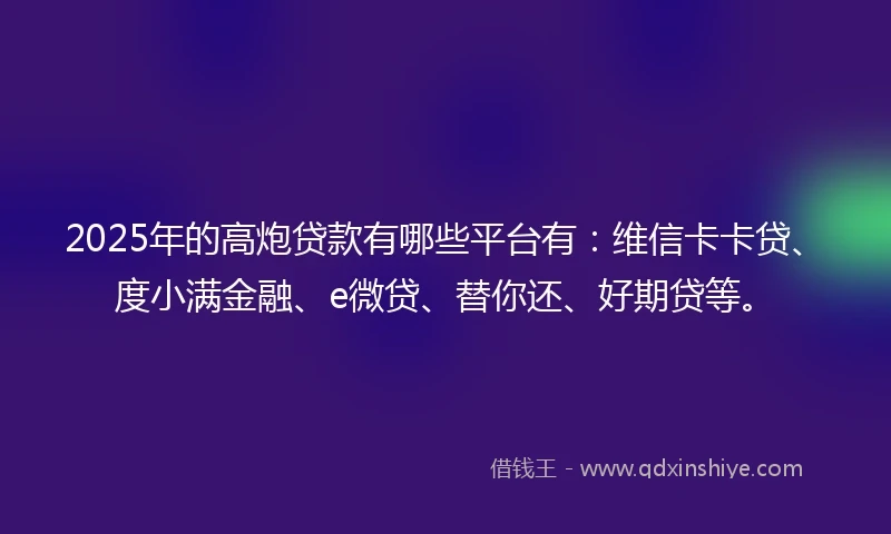 2025年的高炮贷款有哪些平台有：维信卡卡贷、度小满金融、e微贷、替你还、好期贷等。