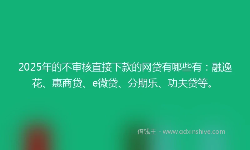 2025年的不审核直接下款的网贷有哪些有：融逸花、惠商贷、e微贷、分期乐、功夫贷等。