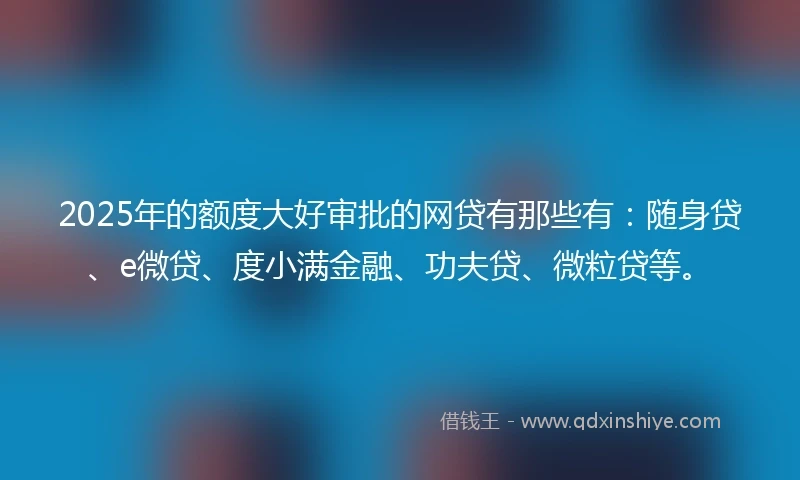 2025年的额度大好审批的网贷有那些有：随身贷、e微贷、度小满金融、功夫贷、微粒贷等。
