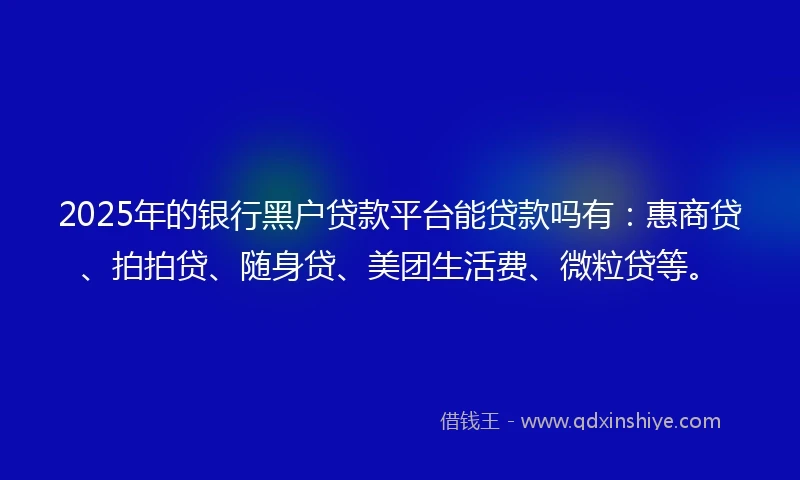 2025年的银行黑户贷款平台能贷款吗有：惠商贷、拍拍贷、随身贷、美团生活费、微粒贷等。