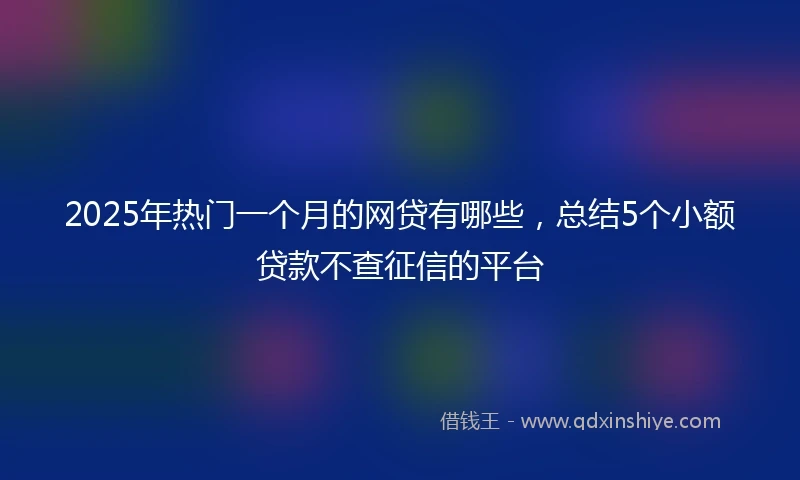 2025年热门一个月的网贷有哪些，总结5个小额贷款不查征信的平台