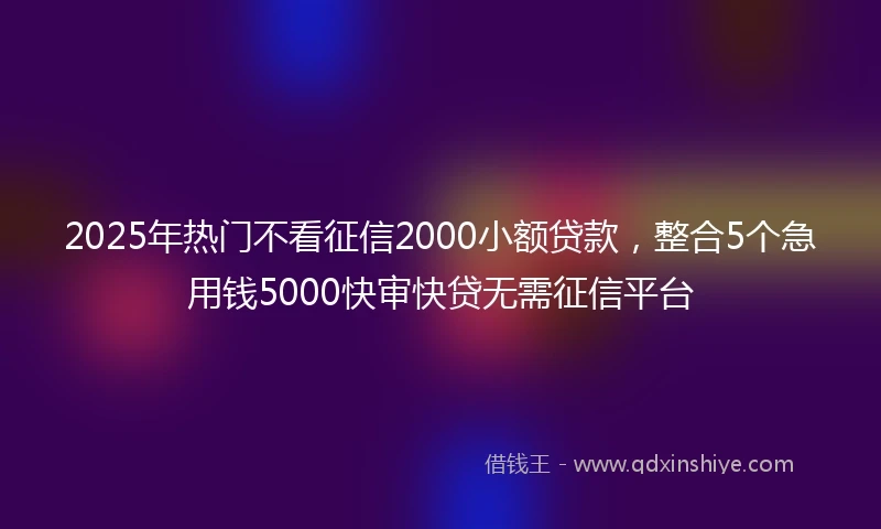 2025年热门不看征信2000小额贷款,整合5个急用钱5000快审快贷无需征信平台