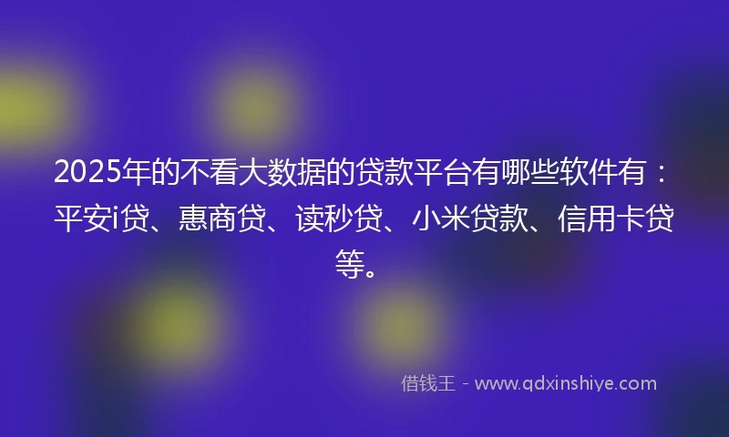 2025年的不看大数据的贷款平台有哪些软件有：平安i贷、惠商贷、读秒贷、小米贷款、信用卡贷等。